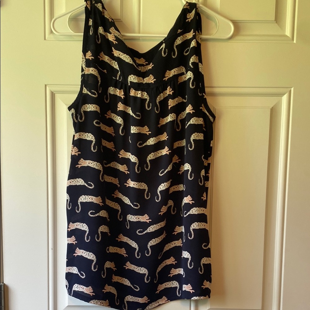 LOFT Black and Pink Leopard Print Top